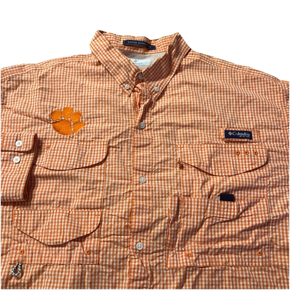 Columbia PFG Super Bonehead Clemson Tigers Shirt Men's XXL Orange White No Tag